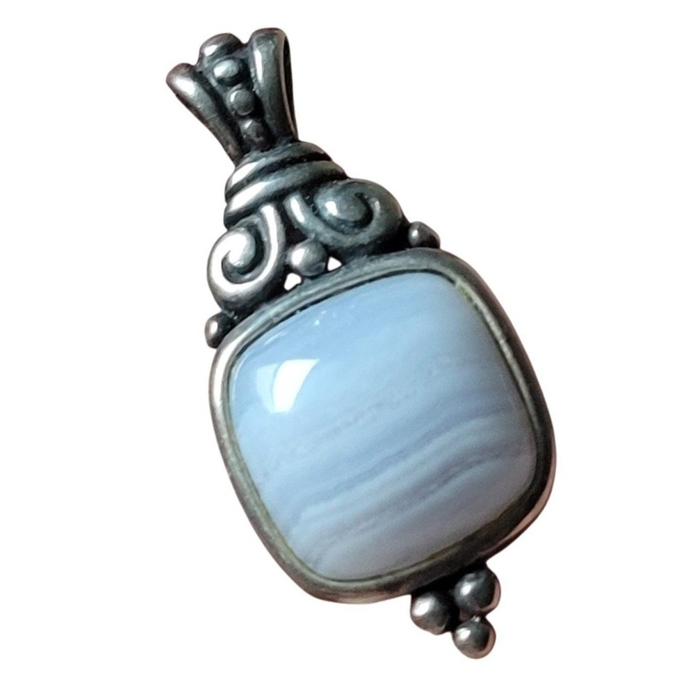 925 Sterling Silver Blue Lace Agate Cushion Cut Pendant | Boho Artisan Charm